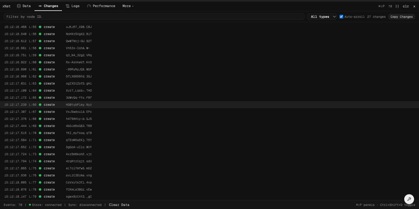 xNet DevTools — Changes panel
