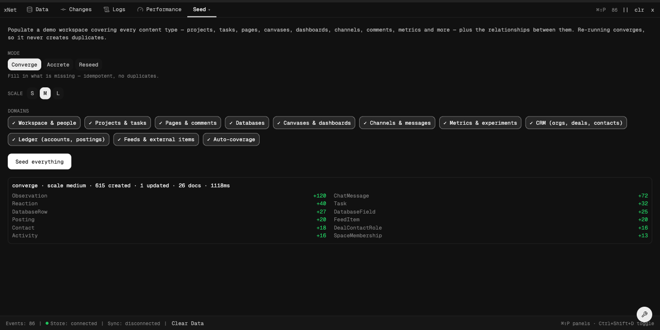 xNet DevTools — Seed panel