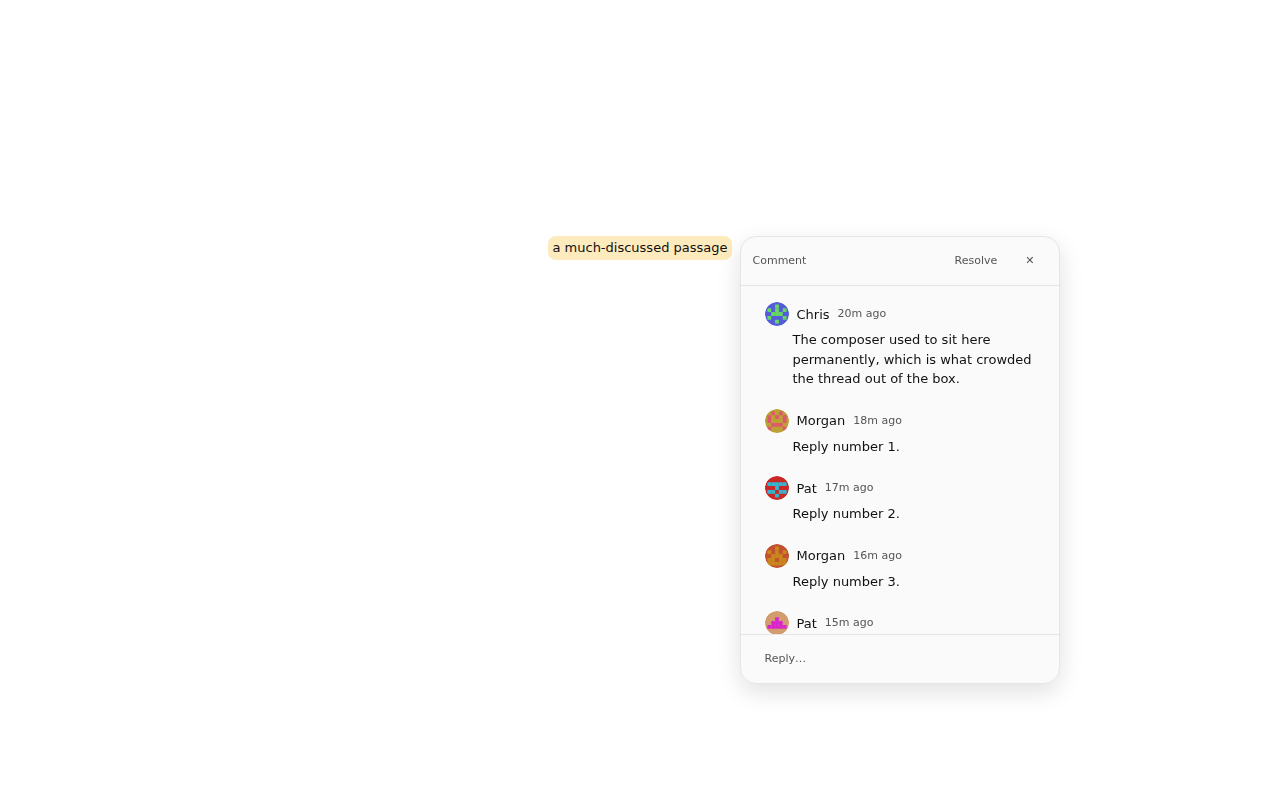 UI/Comments/Catalog — Island / long thread (20 replies)