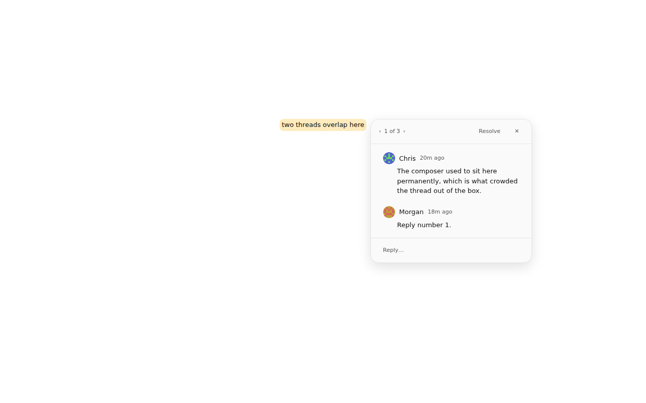 UI/Comments/Catalog — Island / overlapping threads