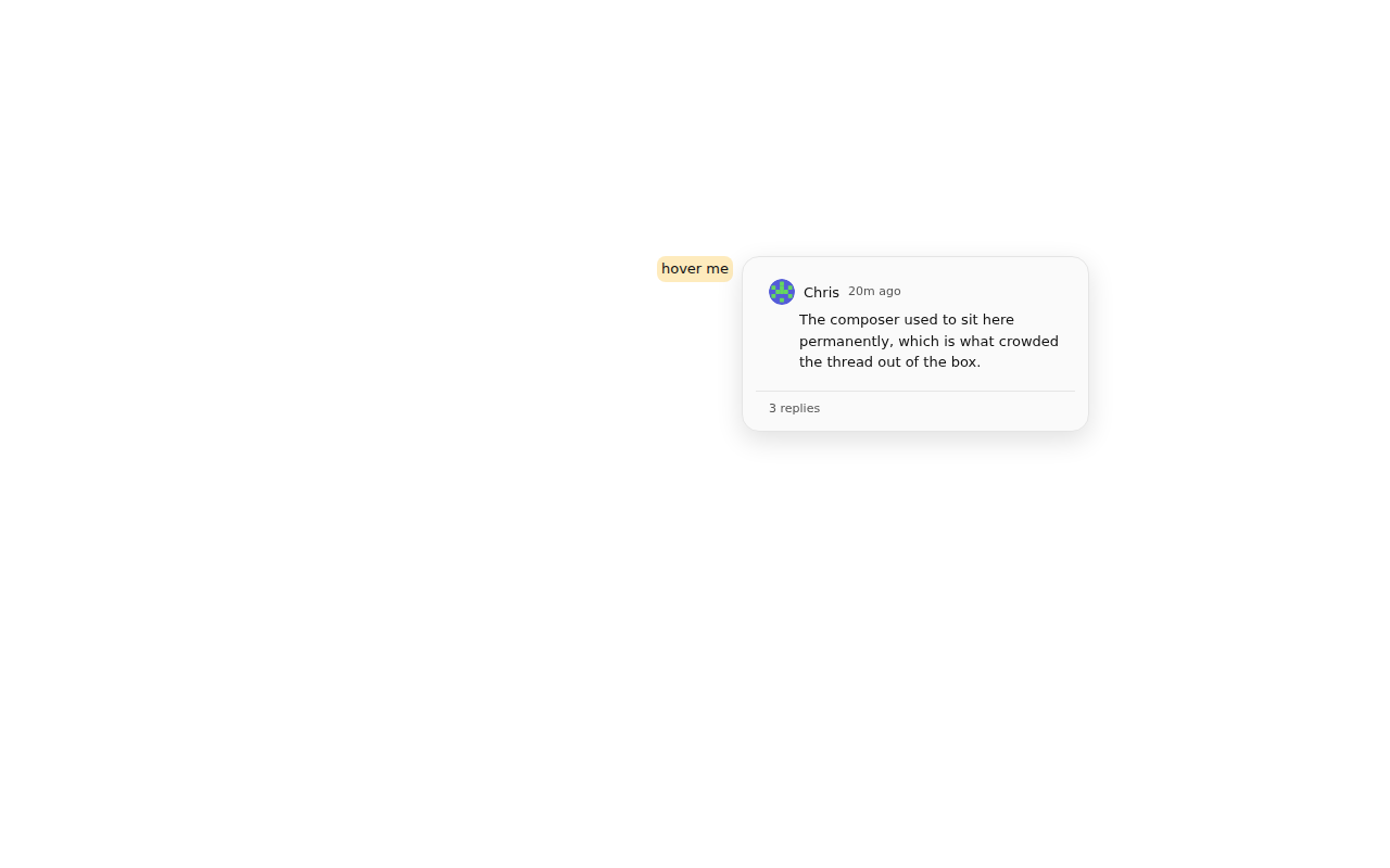 UI/Comments/Catalog — Island / hover preview