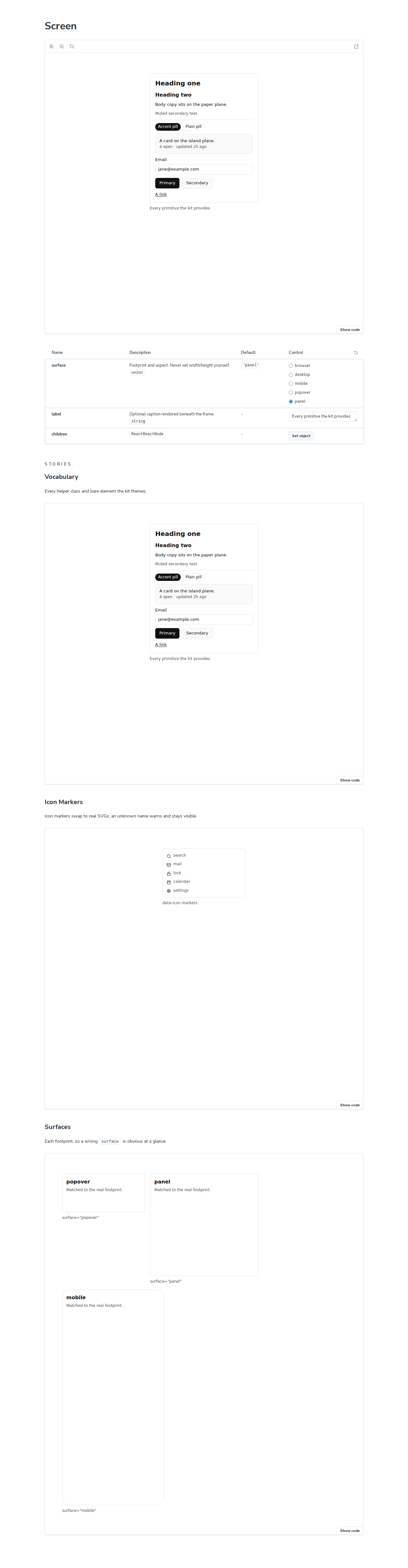 UI/Wireframe/Screen — Docs